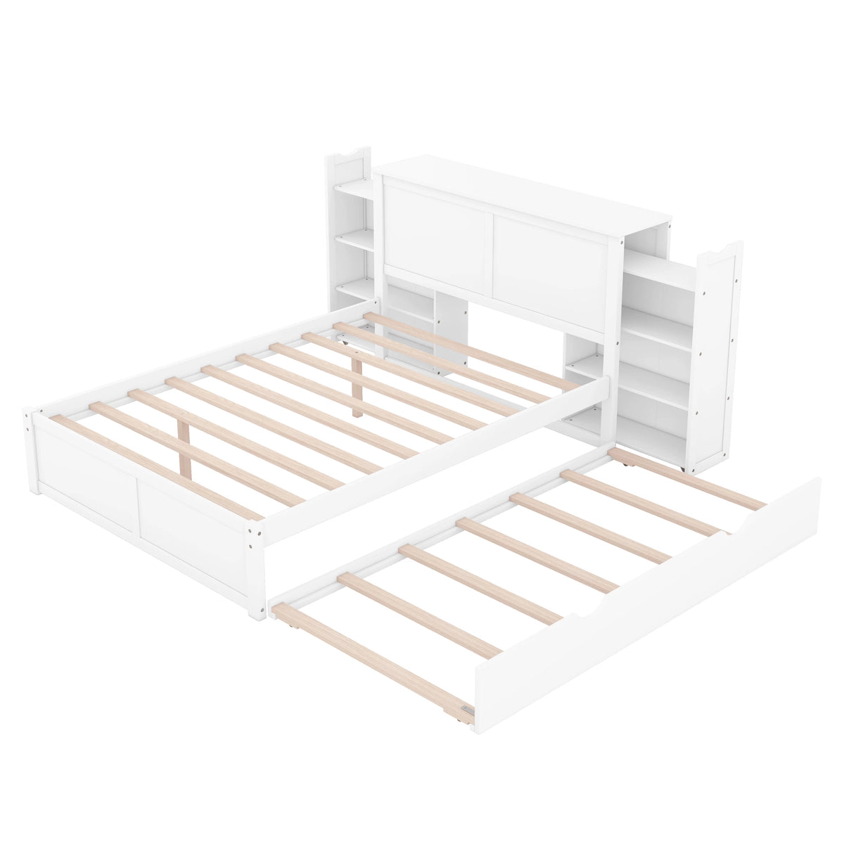 Full Size Wood Platform Bed with Trundle and Storage S48337