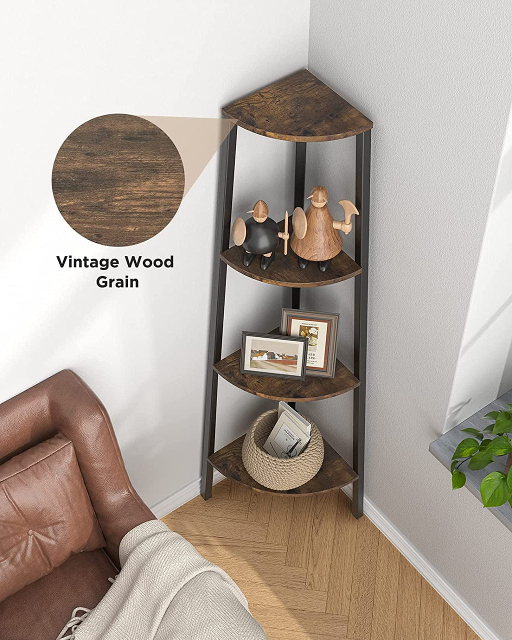 Rustic Brown 4 Tier Corner Bookshelf X239