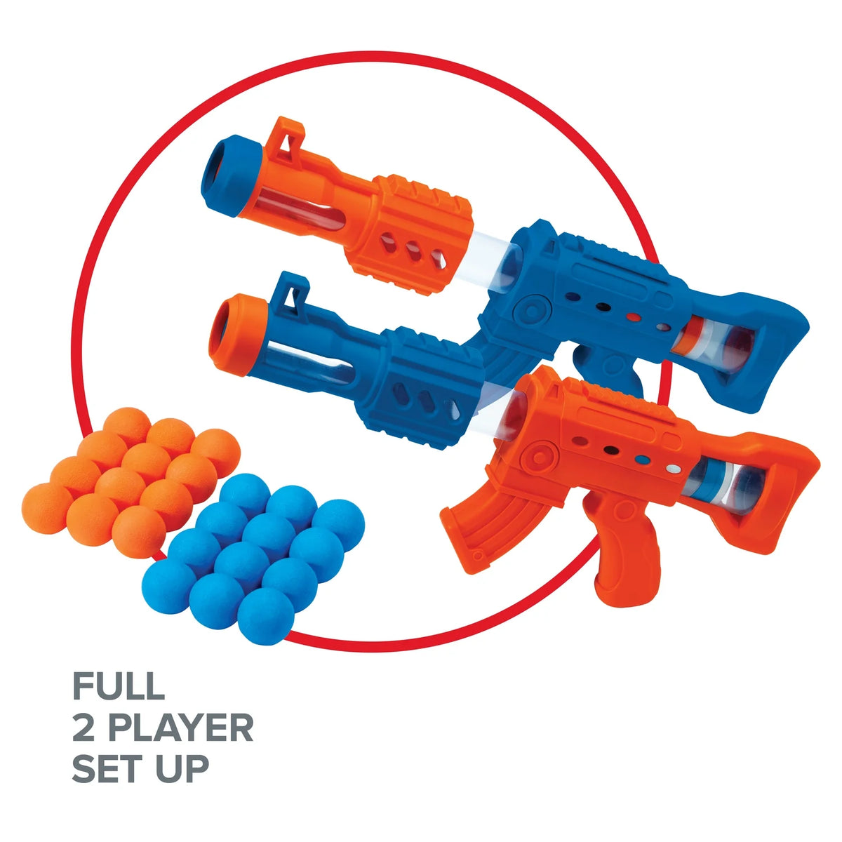 2pk 24ct Soft Foam Balls and 2 Pump Action Blaster Guns with Standing Shooting Target L360