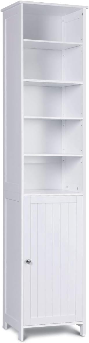 White Wooden Cabinet with Door and 5 Adjustable Shelves S6910