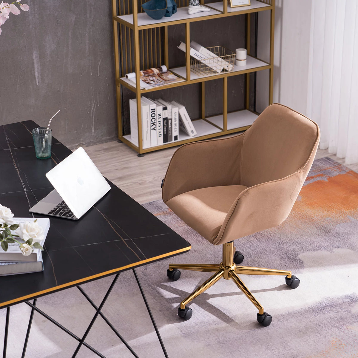 Velvet Adjustable Height Office Chair with Metal Legs and Wheels W620