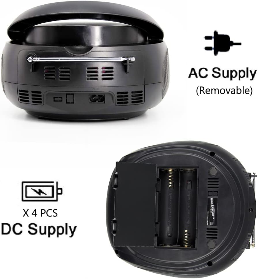 Black CD Player Boombox with FM Radio, Bluetooth, USB, AUX, LCD Display, Pack of 2 B69152