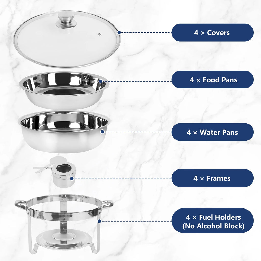 5Qt 4 Packs Stainless Steel Chafing Dish Set with Glass Lid E27190