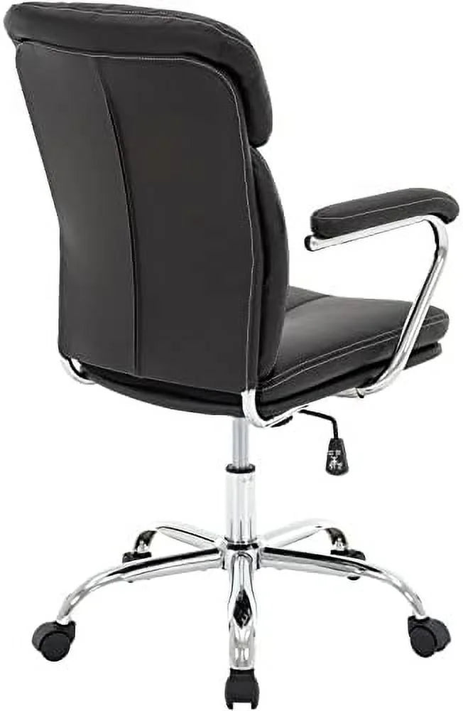 Black Upholstered Mid-Back PU Leather Office Chair with Arms B956