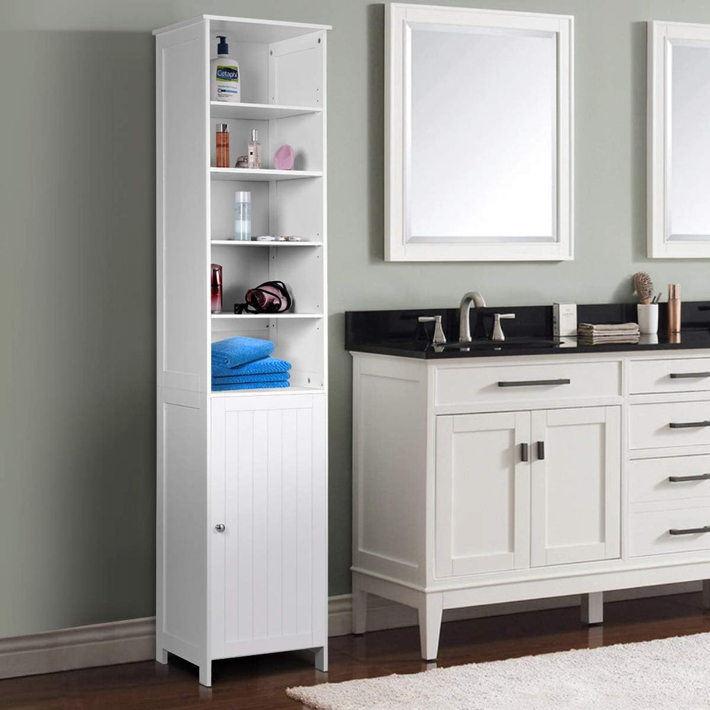 White Wooden Cabinet with Door and 5 Adjustable Shelves S6910
