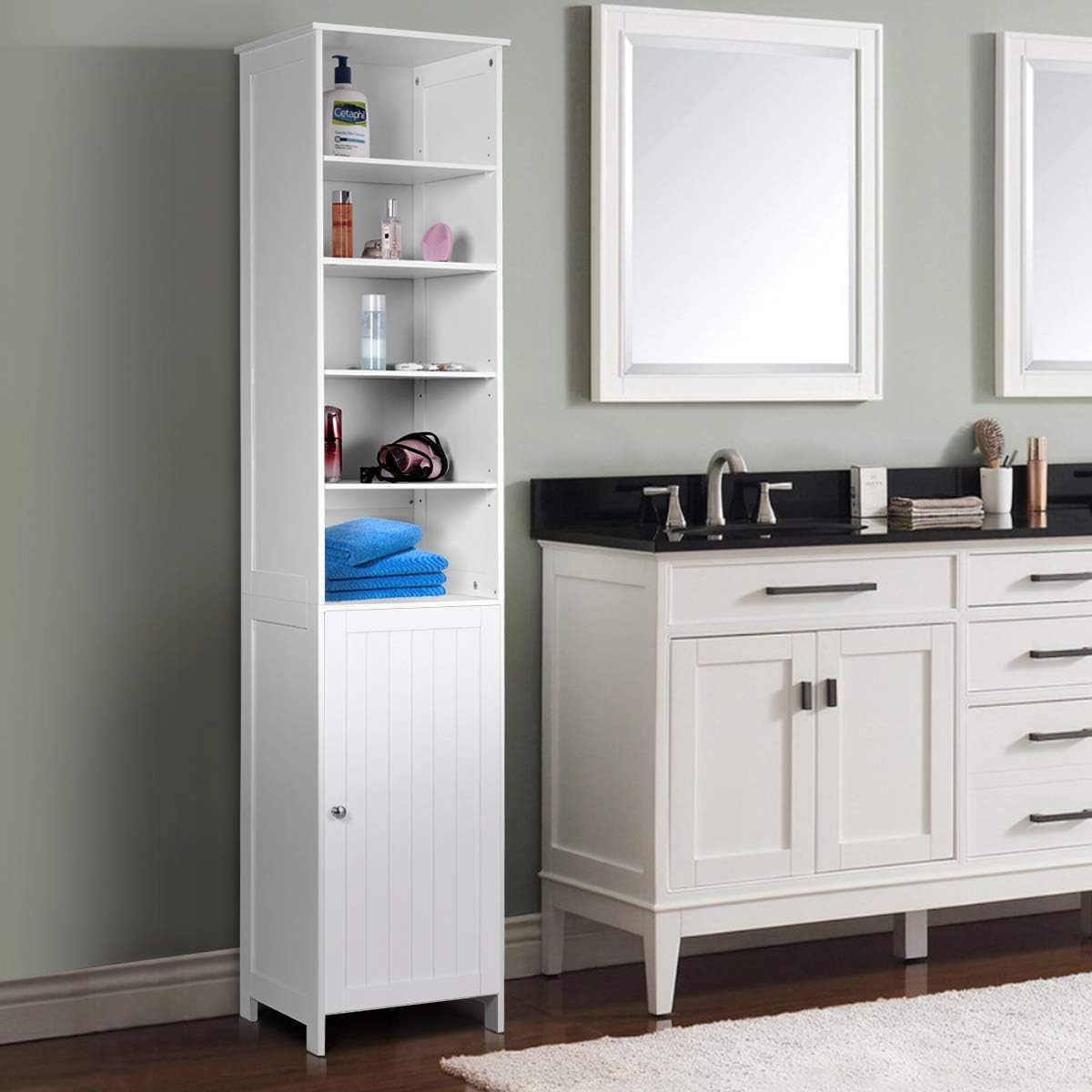 White Wooden Cabinet with Door and 5 Adjustable Shelves S6910