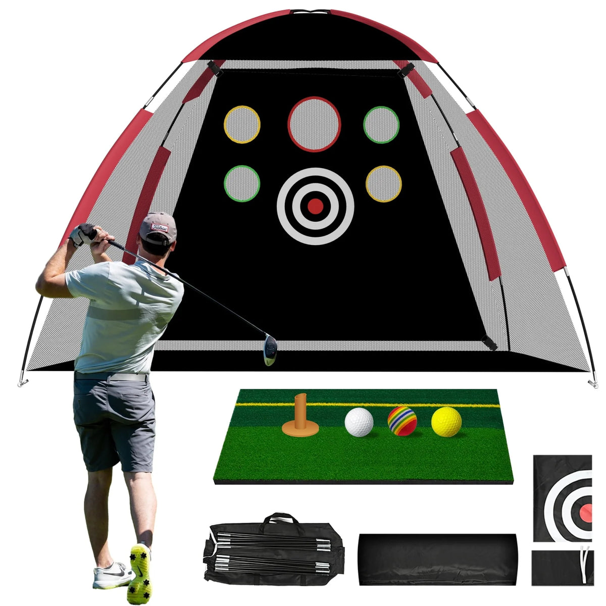 Golf Practice Net with Hitting Mat and Carry Bag T14421