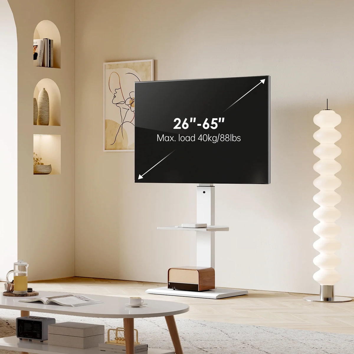 White Floor TV Stand with Mount for 26-65 inch Flat Screen TVs L308