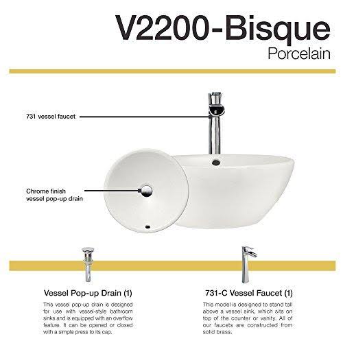 Vitreous China Circular Vessel Bathroom Sink with Faucet and Overflow M1149