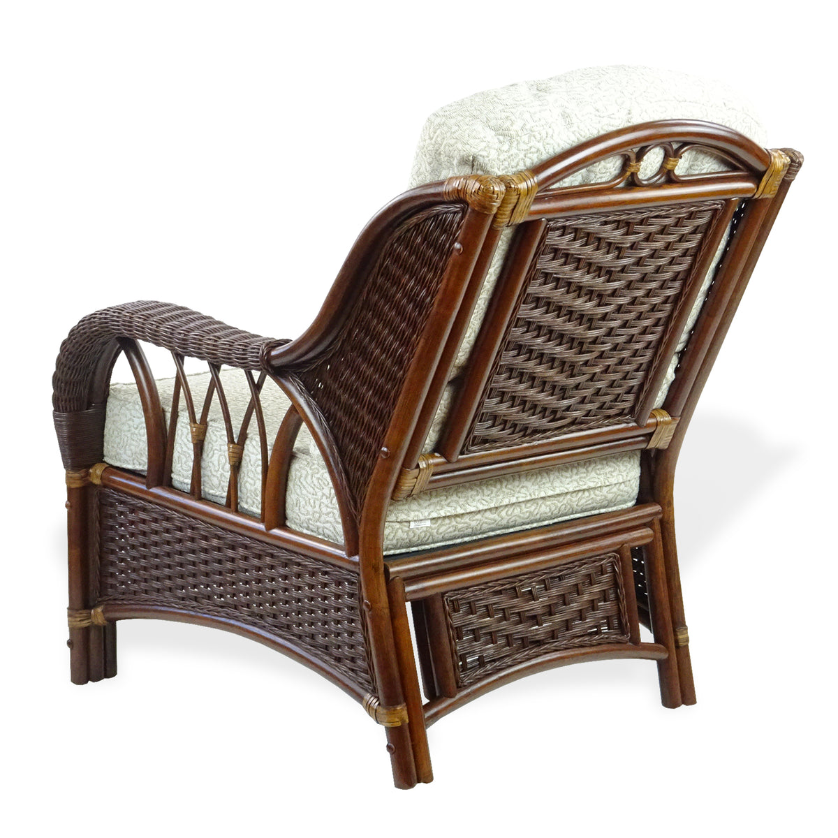Dark Walnut Natural Rattan Wicker Armchair with Ottoman and Cushion A345107