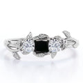 Three Stone Engagement Ring with Lab Grown Black Diamond and Moissanite P1850