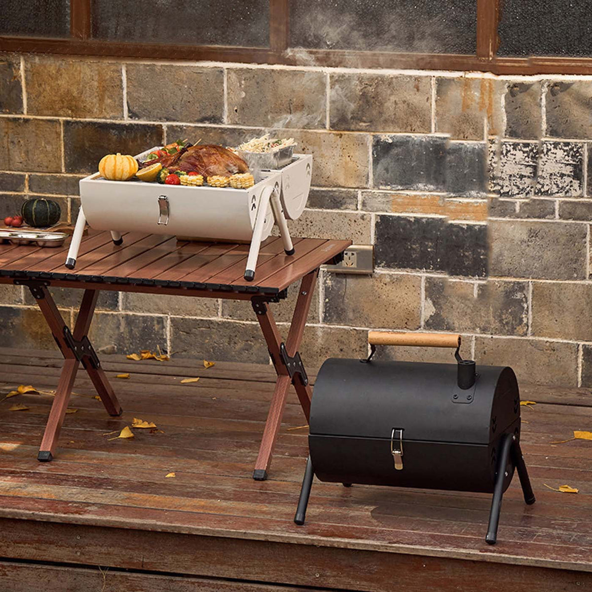 Portable Tabletop Charcoal BBQ Grill Cast Iron Black L63287