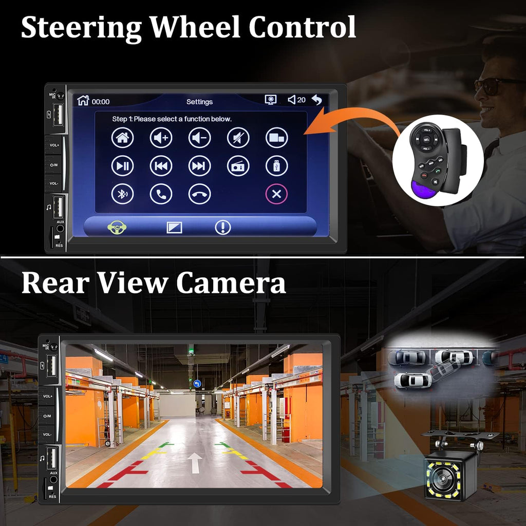 Double Din 7 Inch Touch Screen Car Stereo with Rear View Camera G11126
