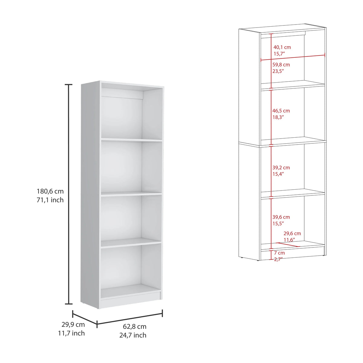 3 Piece Living Room Set with 3 Bookcases, White R101