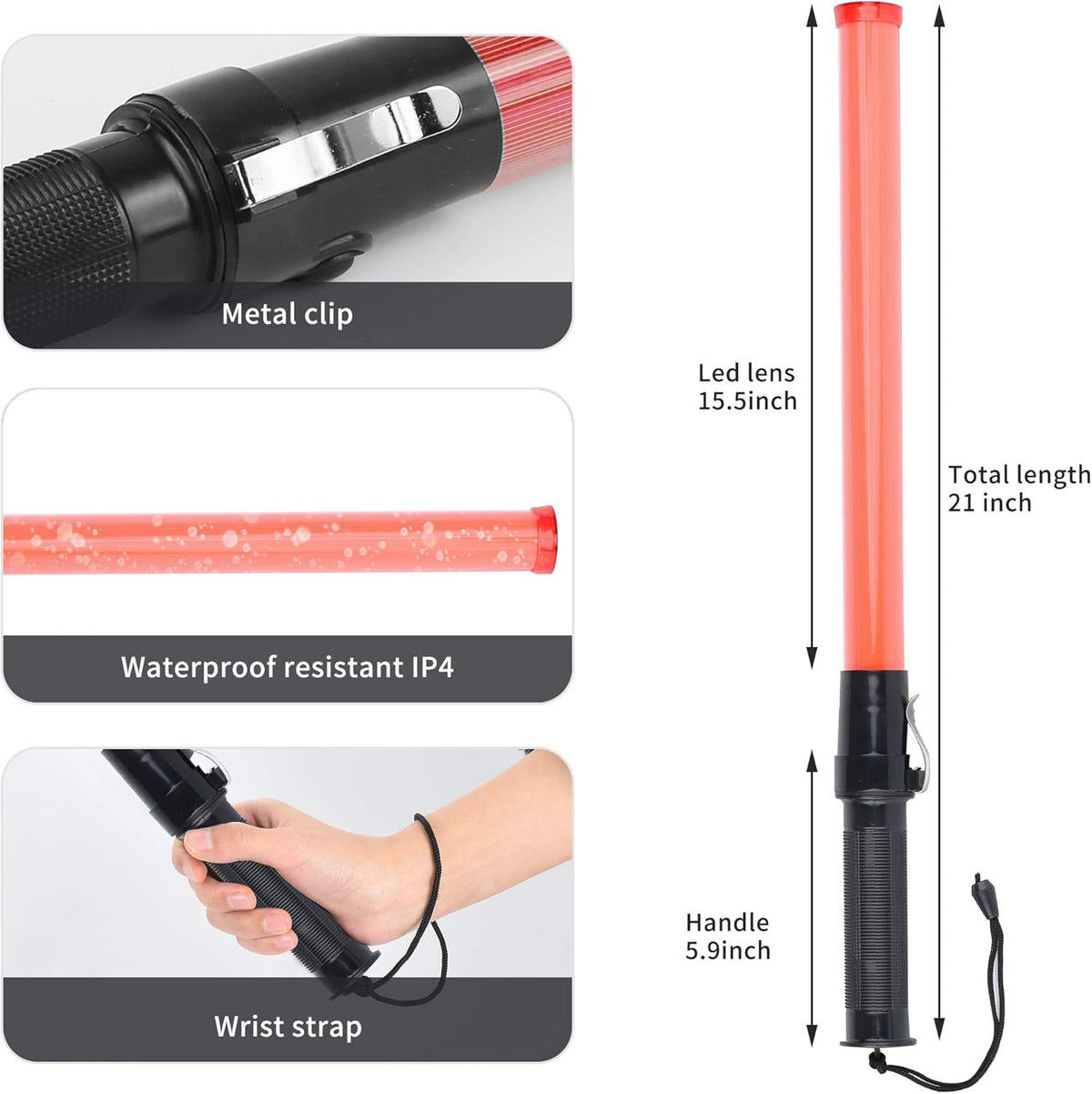 8 Pack 21-inch Safety Traffic Control Wand with 2 Flashing Modes U56341