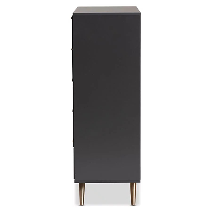 Dark Grey and Gold Finished Wood 5-Drawer Chest S496