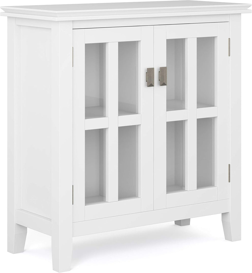 White 30 inch Wide Low Storage Cabinet with 2 Tempered Glass Doors P302