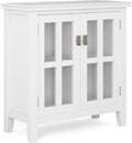 White 30 inch Wide Low Storage Cabinet with 2 Tempered Glass Doors P302