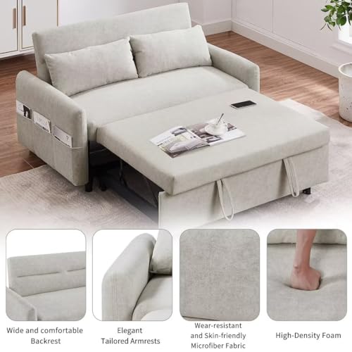 Pull Out Sleep Sofa Couch with Adjustable Backrest, USB Port, 2 Pillows H7345