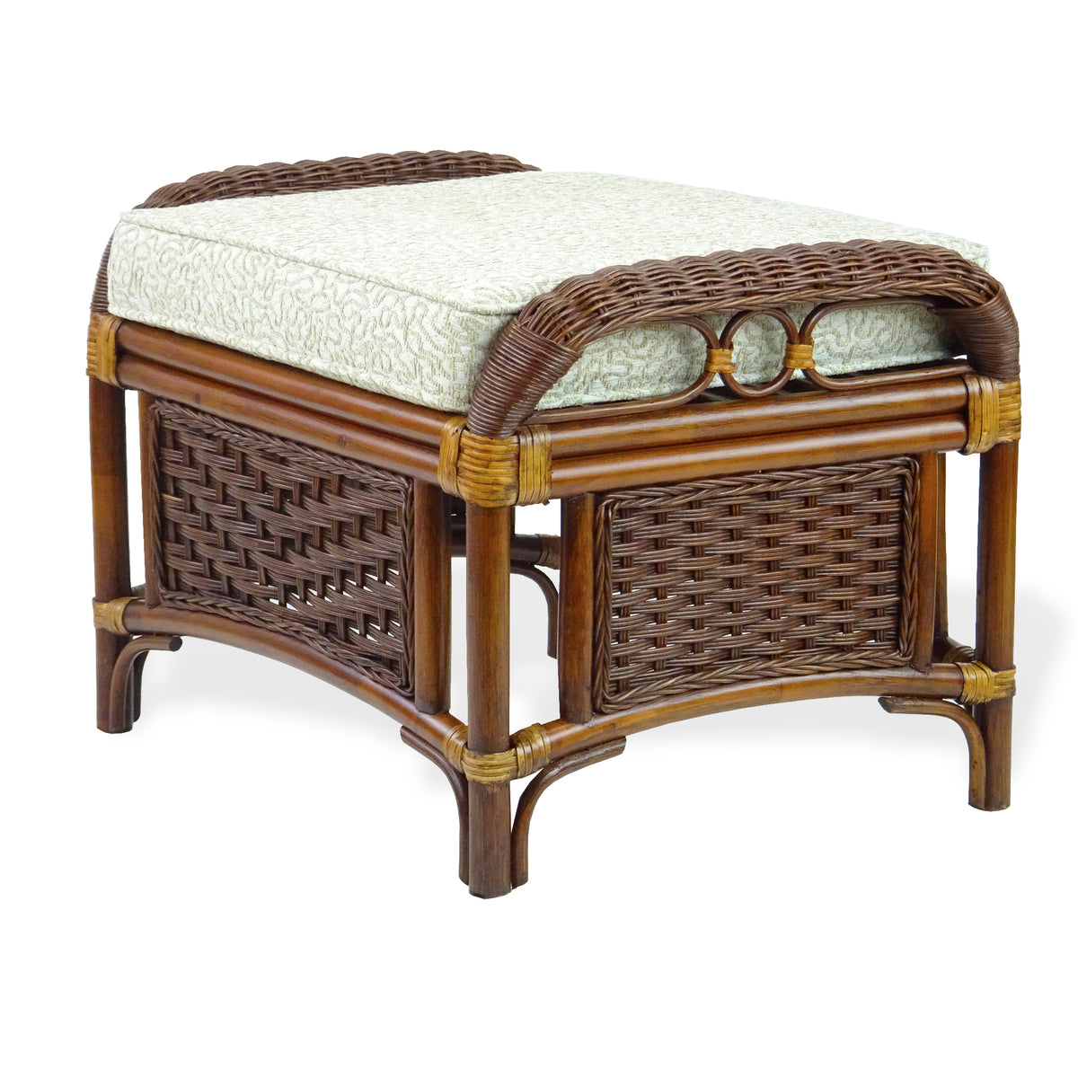Dark Walnut Natural Rattan Wicker Armchair with Ottoman and Cushion A345107