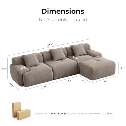Green Corduroy L-Shaped Sectional Sofa with Ottoman T828920