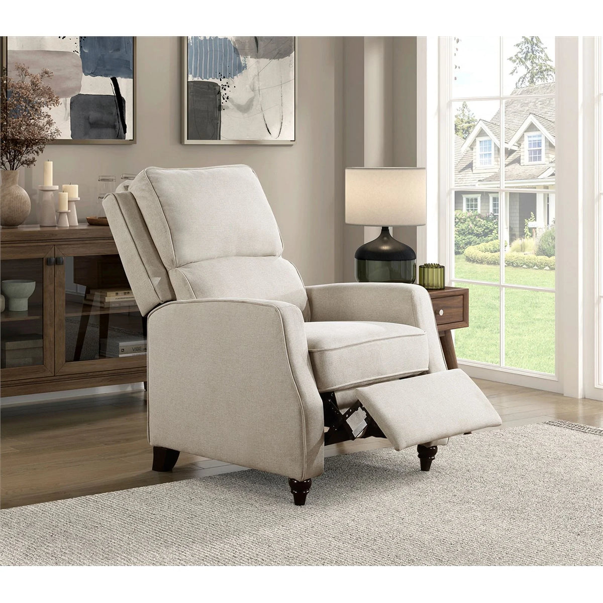 Beige Upholstered Fabric Push Back Recliner W252