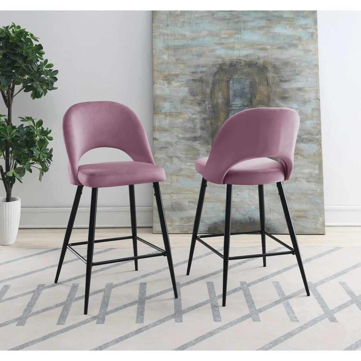 Pink Velvet Bar Stool Set O976