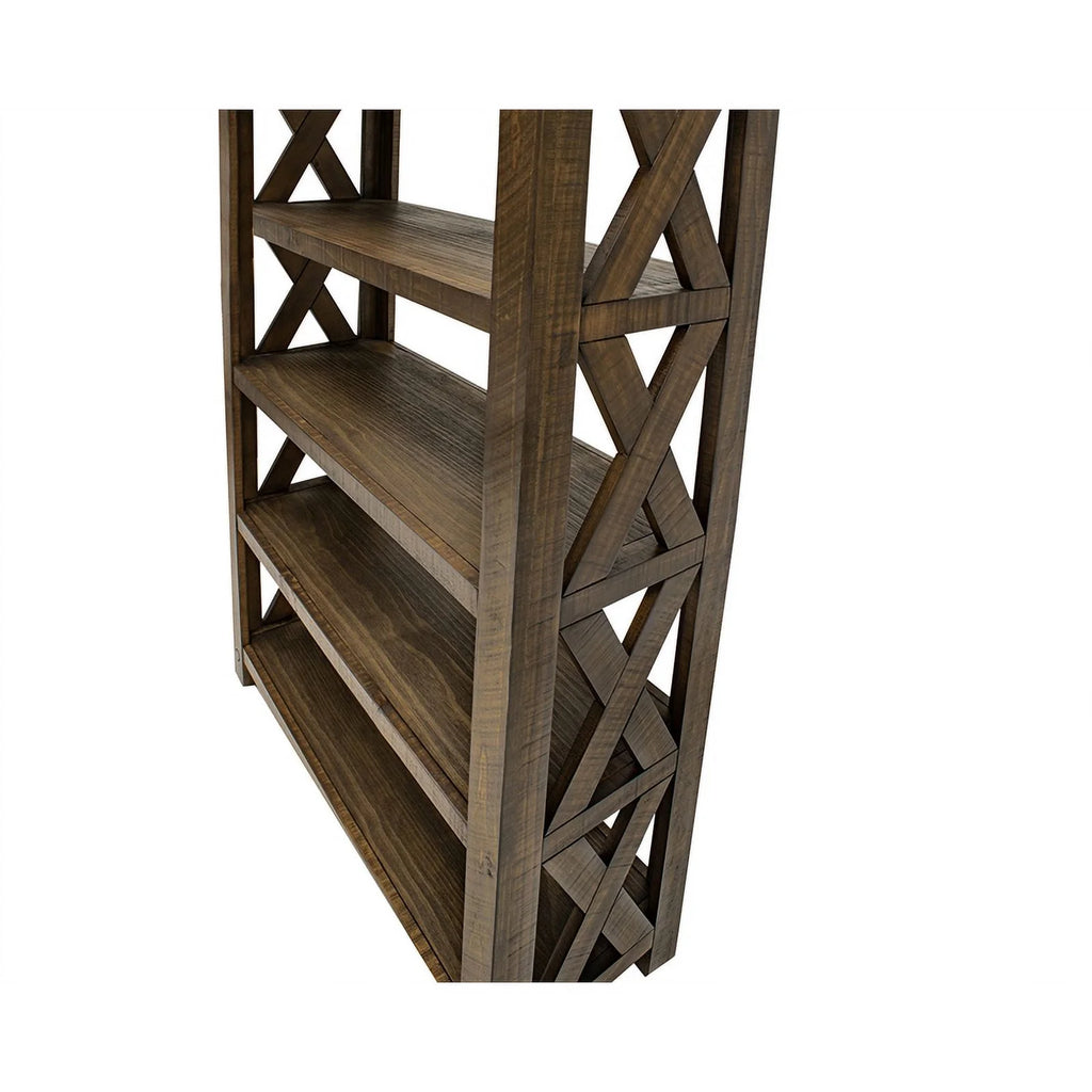 Open Wood Bookcase Shelving Brown Concrete Top E993