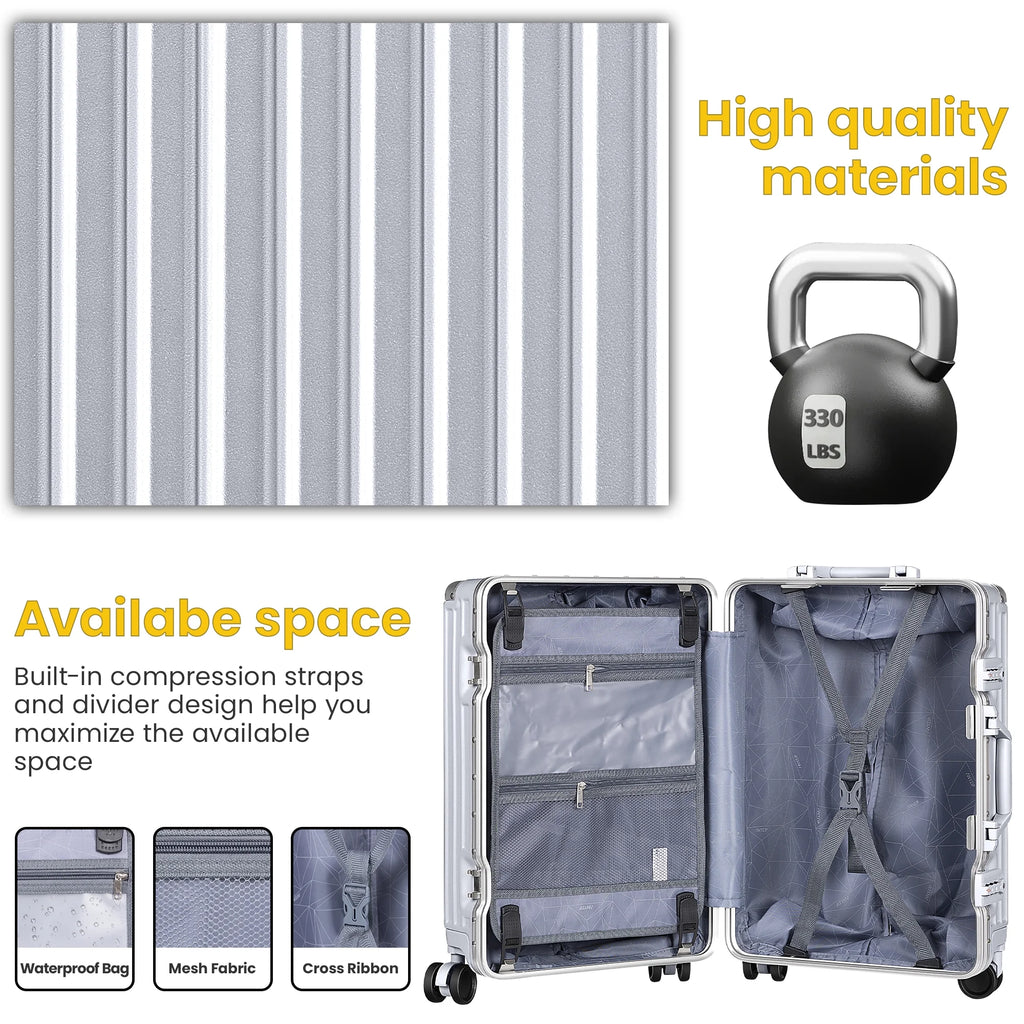 28in Silver Hard Shell Carry On Luggage with Wheels B368