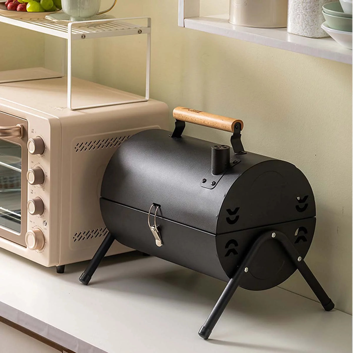 Portable Tabletop Charcoal BBQ Grill Cast Iron Black L63287
