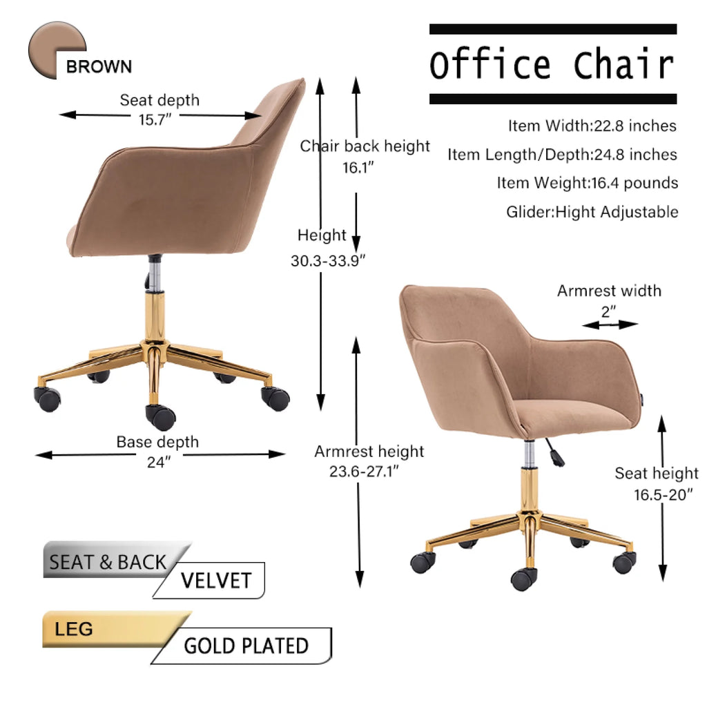 Velvet Adjustable Height Office Chair with Metal Legs and Wheels W620