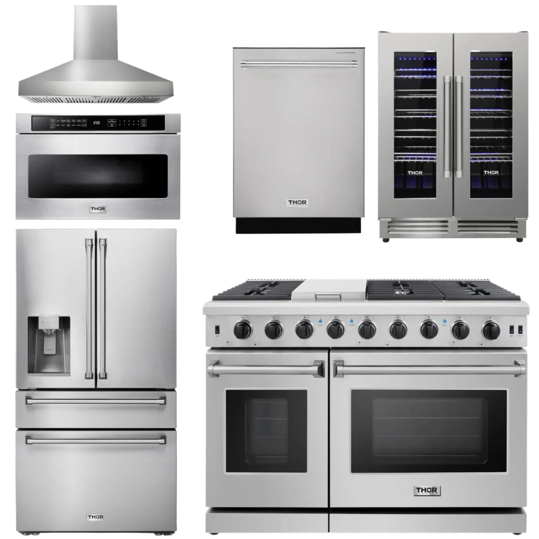 48 in. Gas Range, Range Hood, Refrigerator, Dishwasher, Wine Cooler, Microwave G300
