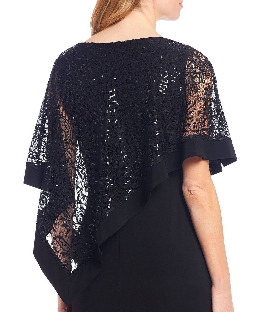 Black Sequined Lace Cape Gown H925