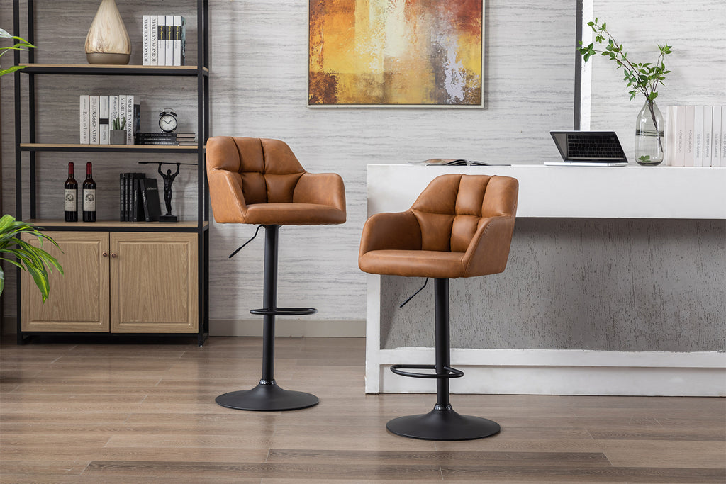 Brown Faux Leather Adjustable Swivel Bar Stool Set of 2 Z97728
