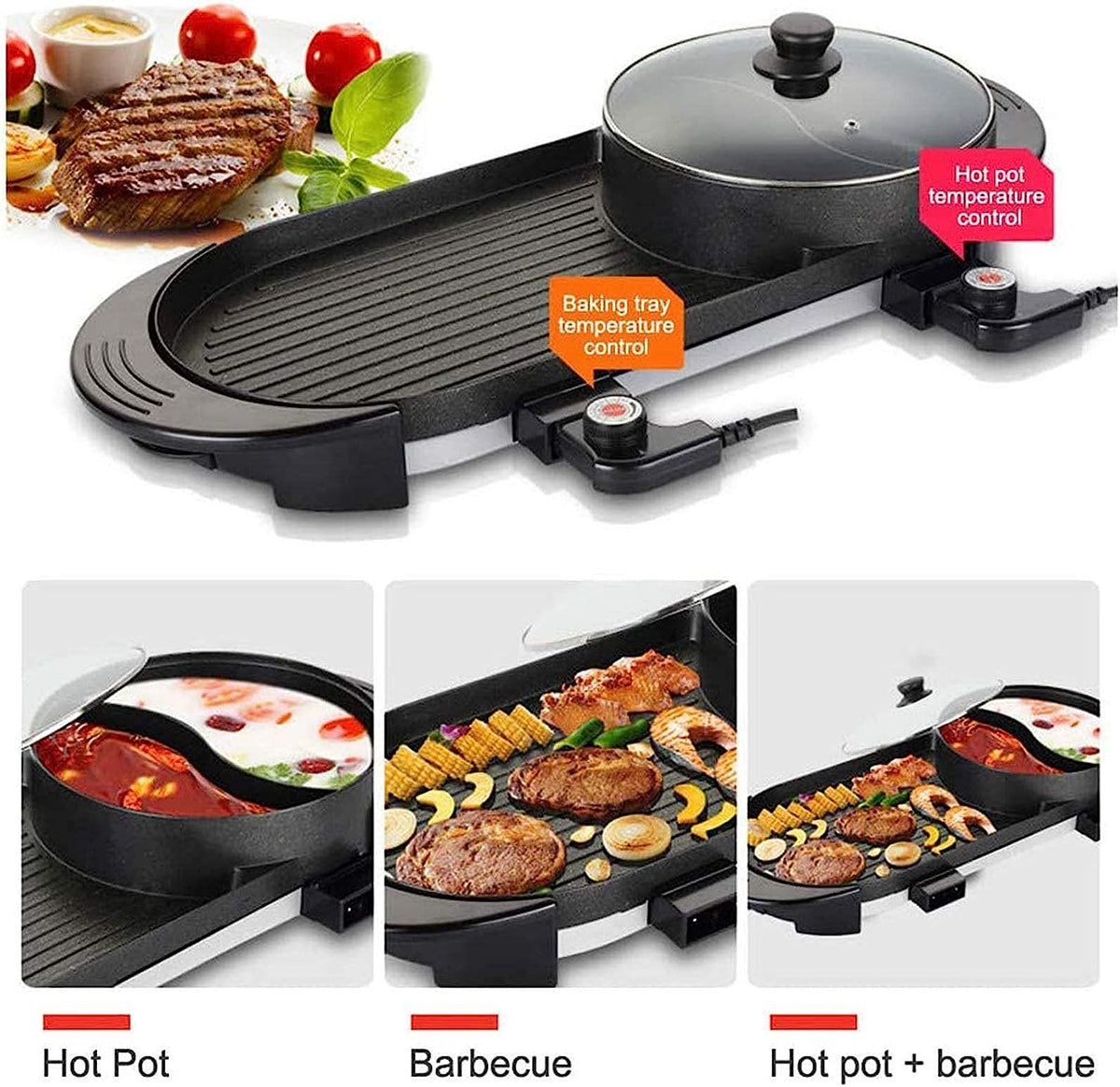 Black Electric Hot Pot and Smokeless BBQ Grill W146435