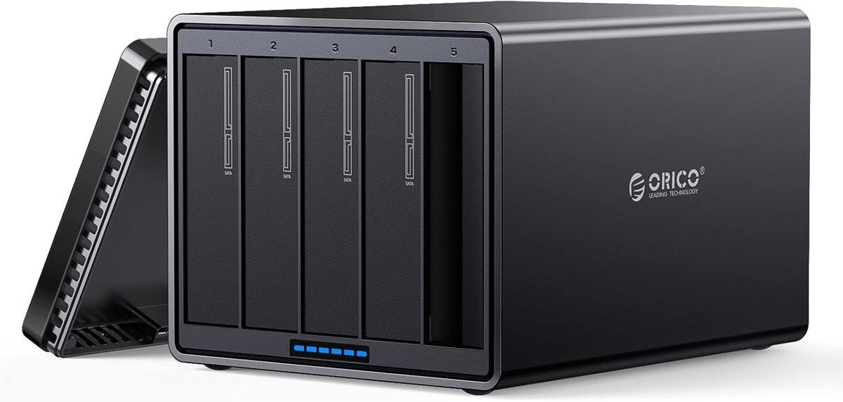 5 Bay Hard Drive Enclosure Magnetic Aluminum USB 3.0 to SATA for 3.5 inch HDD Tool Free Storage Case J47351