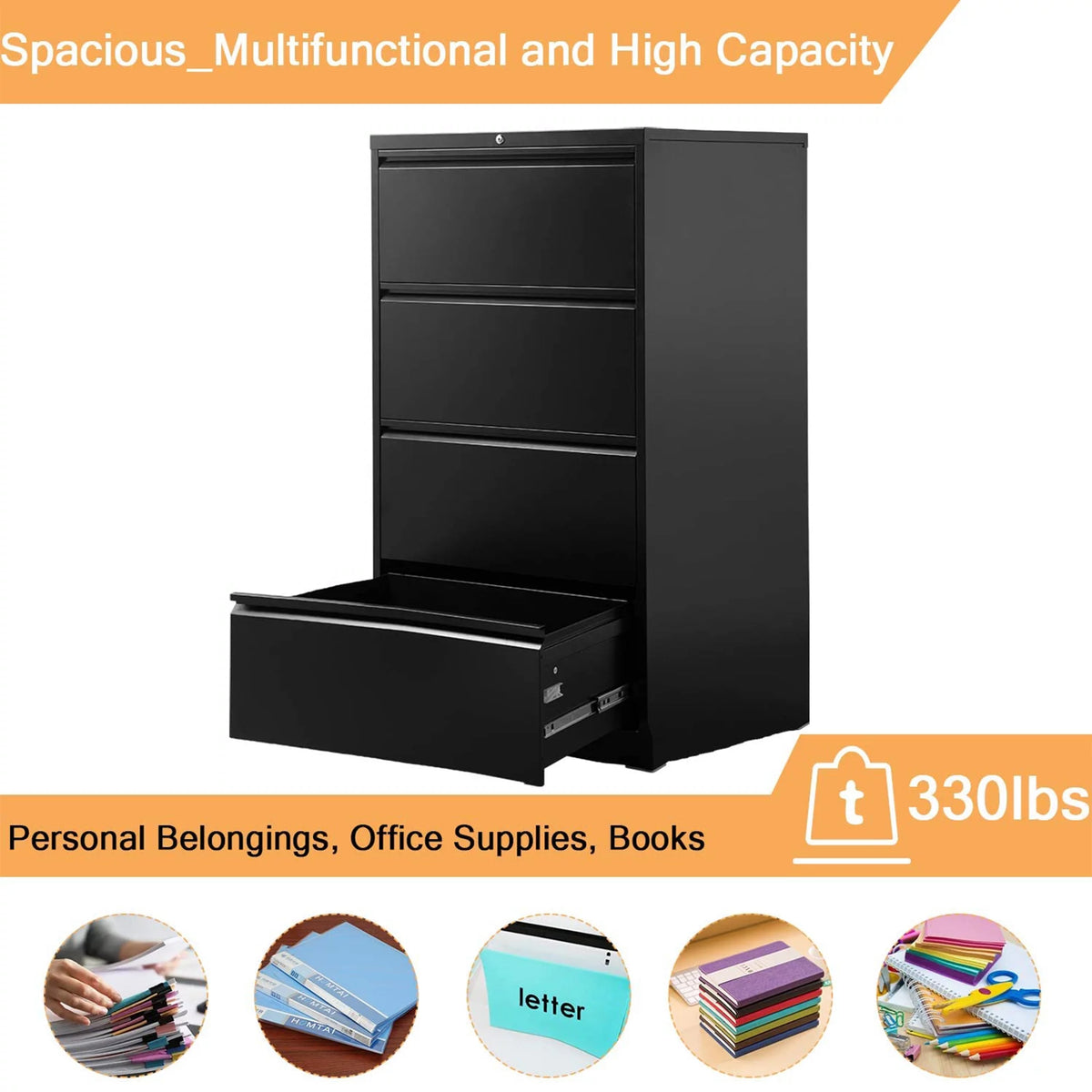 4 Drawer Black File Cabinet with Lock C269140