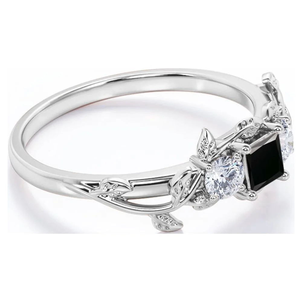 Three Stone Engagement Ring with Lab Grown Black Diamond and Moissanite P1850