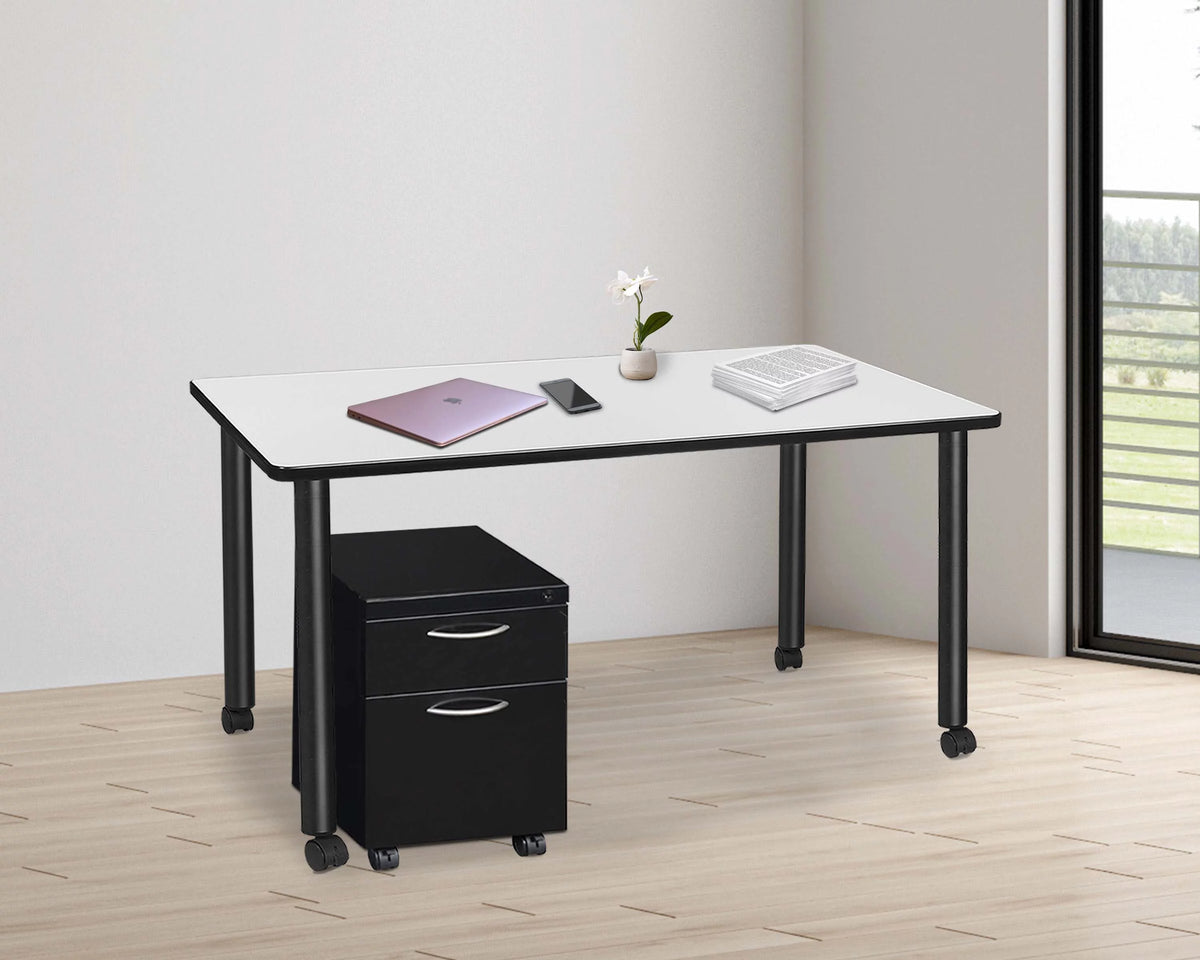 Mobile Desk with Storage, White Top, Black Legs U236658