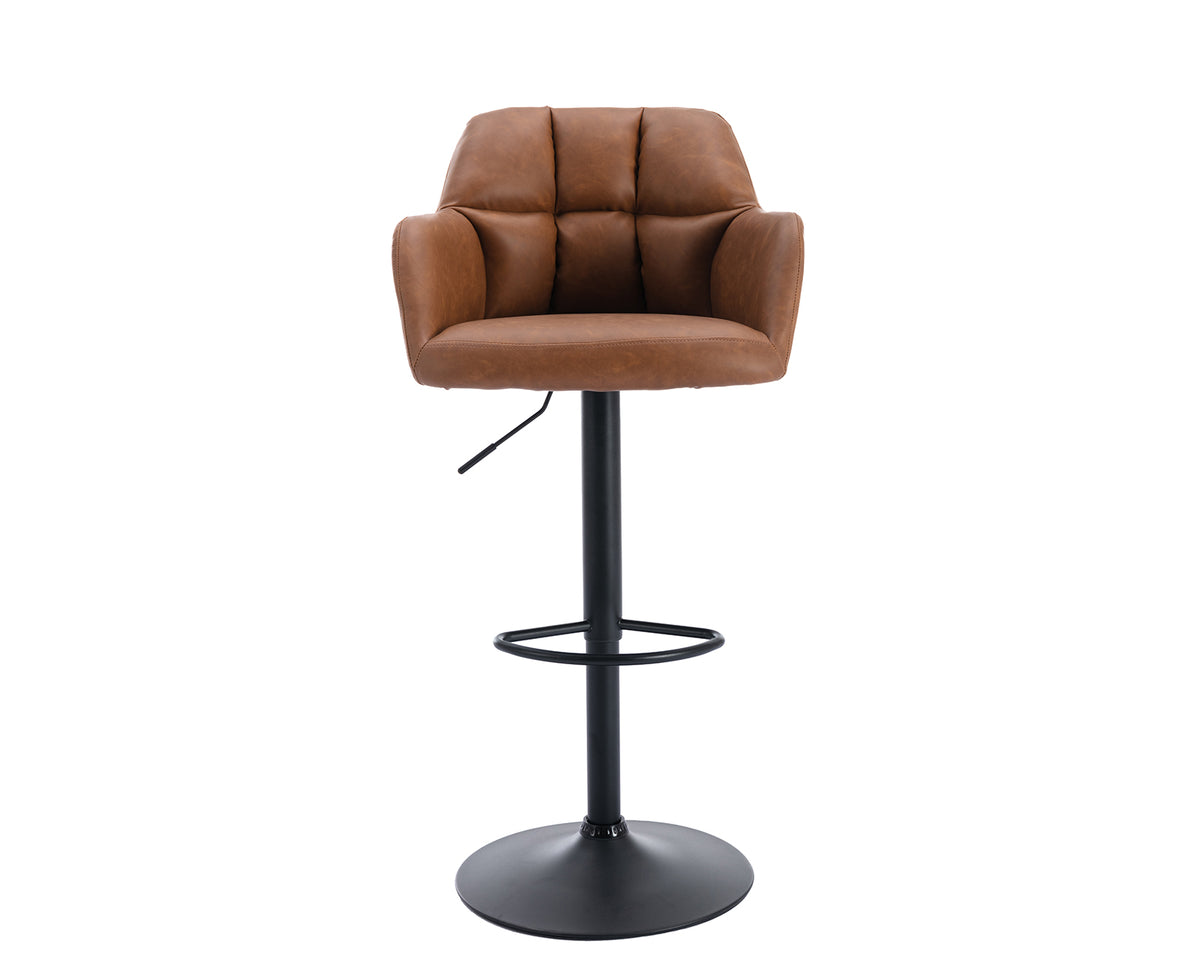 Brown Faux Leather Adjustable Swivel Bar Stool Set of 2 Z97728