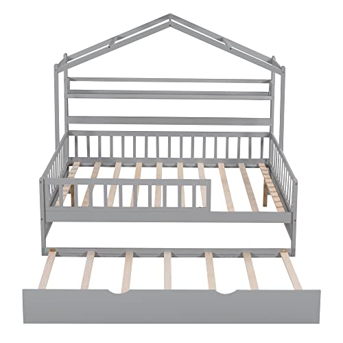 Pink Full Size Wooden House Bed with 2 Drawers S428