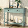 Retro Blue Console Table with Two Drawers and Bottom Shelf B594590
