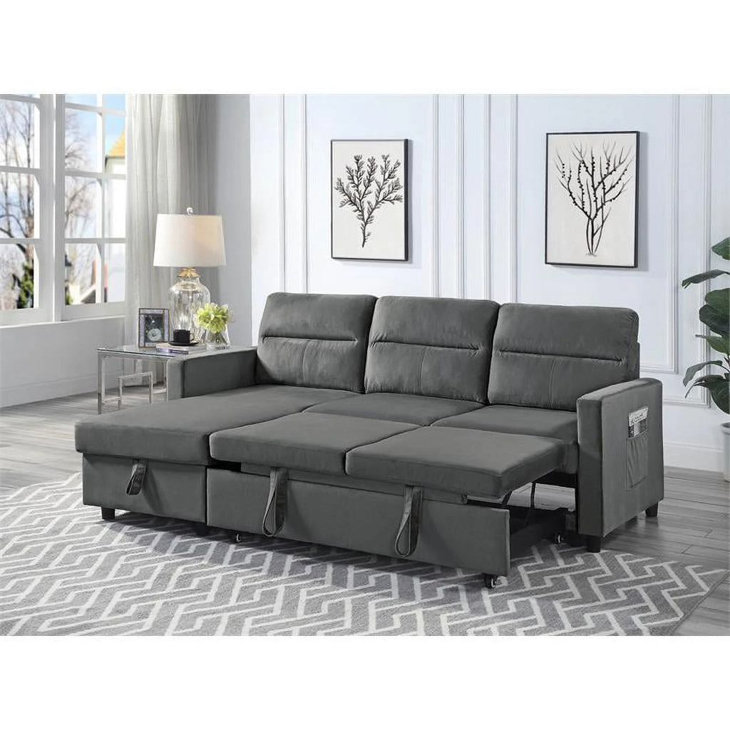 Dark Gray Velvet Reversible Sleeper Sectional with Storage D3960
