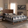 Dark Grey Fabric Upholstered Ash Walnut Brown Wood Full Size Platform Bed S31184