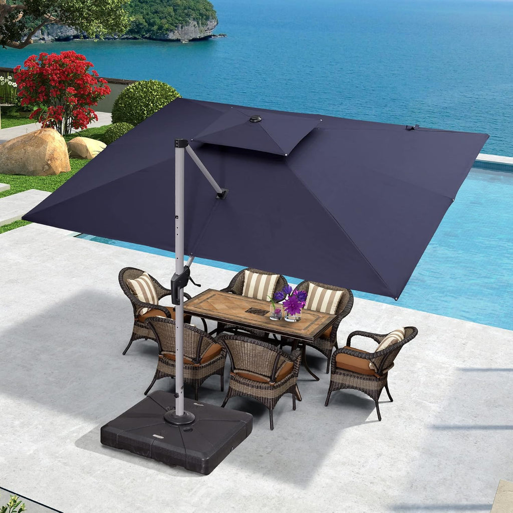 9' X 11' Navy Blue Rectangle Cantilever Patio Umbrella B3262