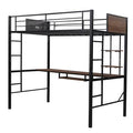 Black Twin Loft Bed with Desk and Storage Shelf B7256