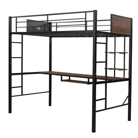 Black Twin Loft Bed with Desk and Storage Shelf B7256