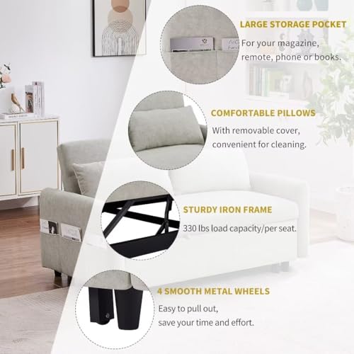 Pull Out Sleep Sofa Couch with Adjustable Backrest, USB Port, 2 Pillows H7345