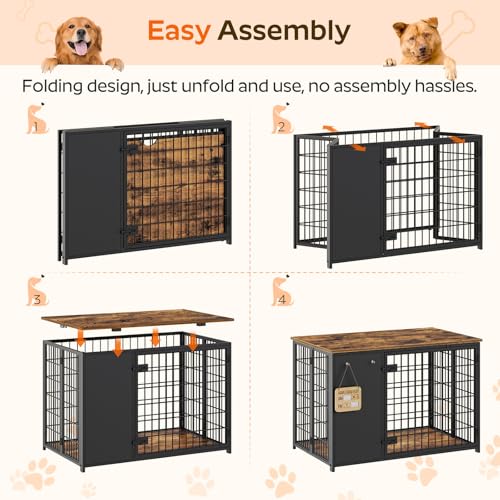 Foldable White and Walnut Wooden Dog Crate Furniture R5668