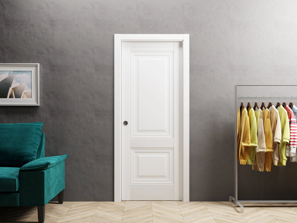 Solid French Double Doors 64 x 96 inches Light Grey Oak with Frosted Glass Wood Solid Panel Frame Trims Closet Bedroom Sturdy Doors N481472